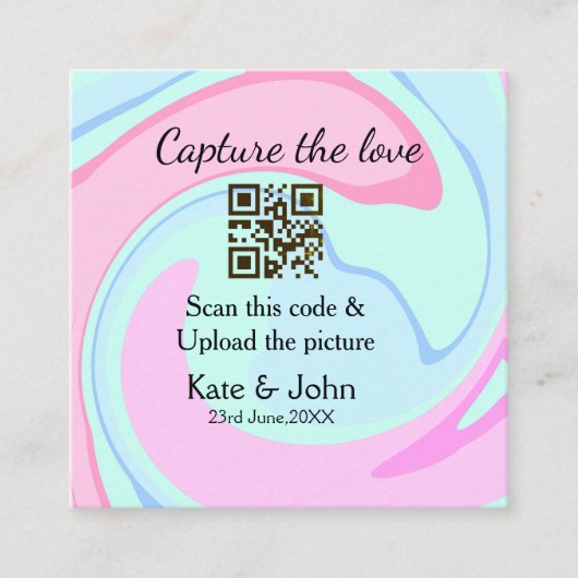 QRスキャン大理石ピンクブルーミックスを追加する愛をキャプチャ スクエア名刺 (正面)