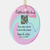 QRスキャン大理石ピンクブルーミックスを追加する愛をキャプチャ セラミックオーナメント (右)