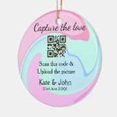 QRスキャン大理石ピンクブルーミックスを追加する愛をキャプチャ セラミックオーナメント (左)