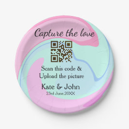 QRスキャン大理石ピンクブルーミックスを追加する愛をキャプチャ ペーパープレート