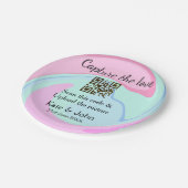 QRスキャン大理石ピンクブルーミックスを追加する愛をキャプチャ ペーパープレート (アングル)