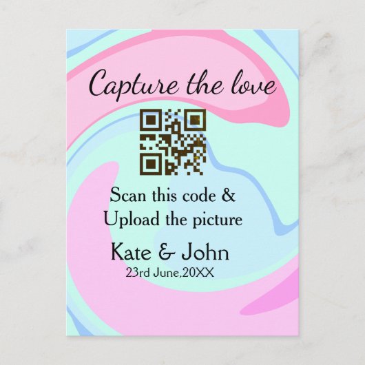 QRスキャン大理石ピンクブルーミックスを追加する愛をキャプチャ ポストカード (正面)
