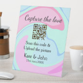 QRスキャン大理石ピンクブルーミックスを追加する愛をキャプチャ 台座サイン (インサイチュ)