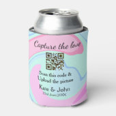 QRスキャン大理石ピンクブルーミックスを追加する愛をキャプチャ 缶クーラー (缶正面)