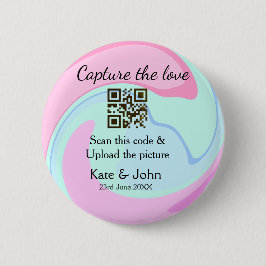 QRスキャン大理石ピンクブルーミックスを追加する愛をキャプチャ 缶バッジ