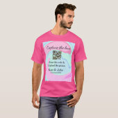 QRスキャン大理石ピンクブルーミックスを追加する愛をキャプチャ Tシャツ (正面フル)