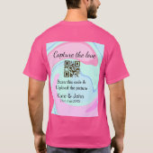 QRスキャン大理石ピンクブルーミックスを追加する愛をキャプチャ Tシャツ (裏面)