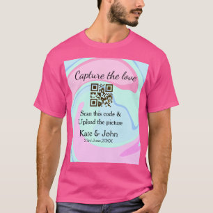 QRスキャン大理石ピンクブルーミックスを追加する愛をキャプチャ Tシャツ
