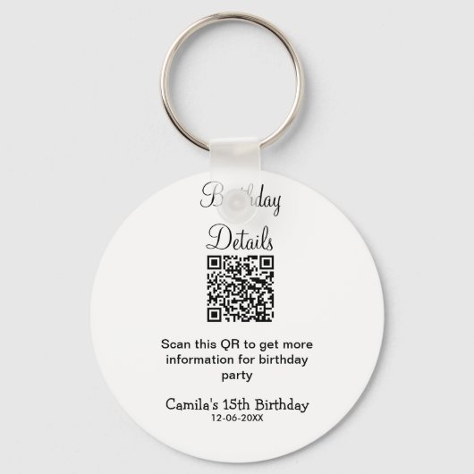 QRスキャン誕生日パーティー詳細モダン15誕生日 キーホルダー (正面)