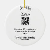 QRスキャン誕生日パーティー詳細モダン15誕生日 セラミックオーナメント (裏面)