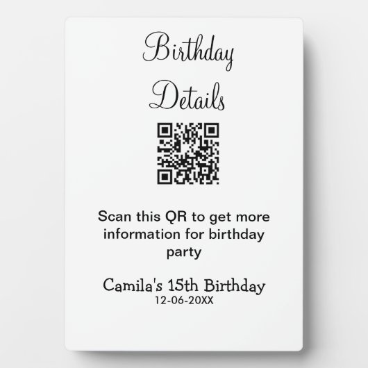 QRスキャン誕生日パーティー詳細モダン15誕生日 フォトプラーク (正面)