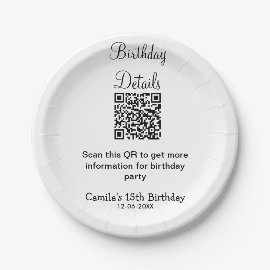 QRスキャン誕生日パーティー詳細モダン15誕生日 ペーパープレート (正面)