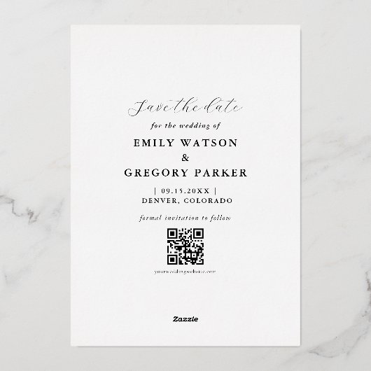 QRスタイリッシュで日付を保存 箔招待状 (裏面)