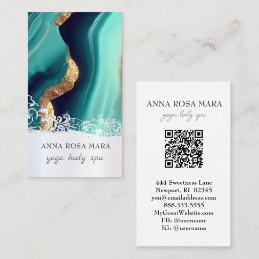 *~* QRターコイズ金ゴールド大理石ゲート箔AP66 名刺 (正面/裏面)