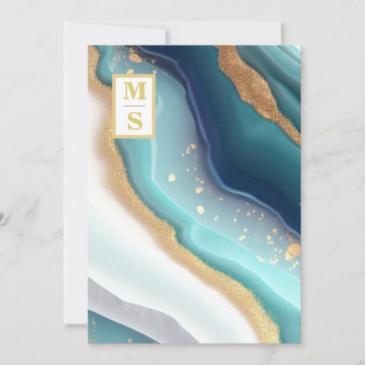 *~ QRティール(緑がかった色)モノグラムAR66 RSVP Agate 結婚's 招待状 (正面)