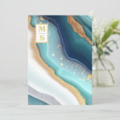 *~ QRティール(緑がかった色)モノグラムAR66 RSVP Agate 結婚's 招待状 (スタンド正面)