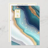 *~ QRティール(緑がかった色)モノグラムAR66 RSVP Agate 結婚's 招待状 (正面/裏面)