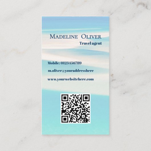 QRトラベルビジネス海ビーチシーモダンブルー 名刺 (裏面)
