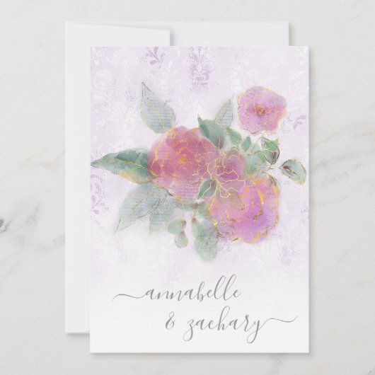 *~* QRバイオレットダマスクRSVPバラAR12結婚のInvita 招待状 (正面)