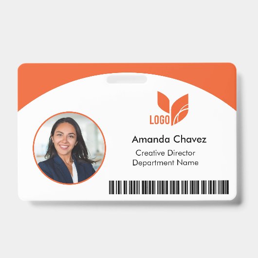 QRバーコード付き社員写真ID バッジ (正面)