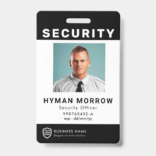 QRビジネスIDロゴ |セキュリティサービスの従業員Ba バッジ (Front)