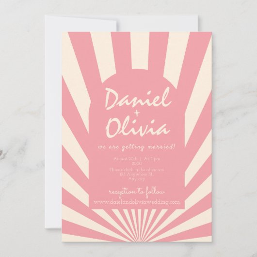 QRファンキー付きGroovy Hippie 60s結婚 招待状 (正面)