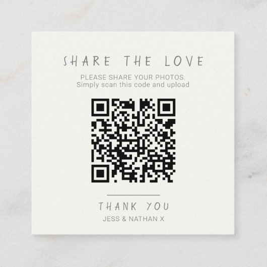 QRフォト結婚共有グラスベリーのオレンジ色のクリーム エンクロージャーカード (裏面)