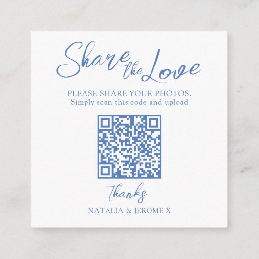 QRフォト結婚共有ワイルドフラワーモノグラムブルー エンクロージャーカード (裏面)
