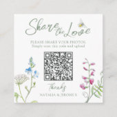 QRフォト結婚共有ワイルドフラワーモノグラム エンクロージャーカード (裏面)