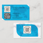 QRフォーマルプロフェッショナルネイビモダンー世界地図 名刺 (正面/裏面)