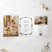 QRフランスのコービクトリアンド黒2枚の写真結婚 三つ折り招待状 (内部)