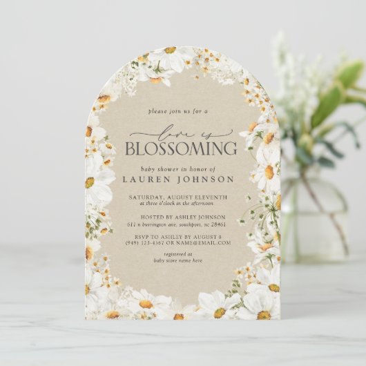 QRフローラデイジーベビーが開花シャワー素朴中 招待状 (スタンド正面)