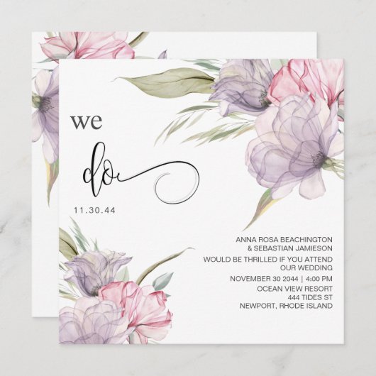 *~* QRフローラブケッツAR15 RSVPピンク結婚ズ 招待状 (正面/裏面)