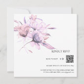 *~* QRフローラ赤面ピンクブーケAR15 RSVP 結婚's 招待状 (裏面)