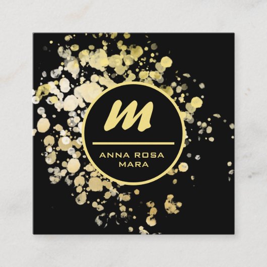 *~* QRブラック金ゴールドグリッタードラマチックエレガントAP65 スクエア名刺 (正面)