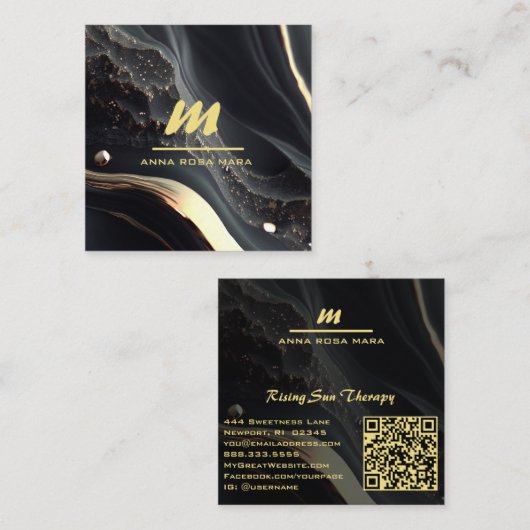 *~* QRブラック金ゴールドグリッタードラマティックモノグラムAP66 スクエア名刺 (正面/裏面)