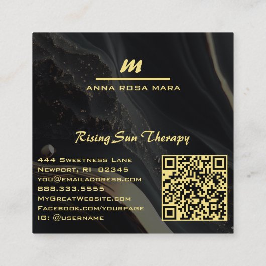 *~* QRブラック金ゴールドグリッタードラマティックモノグラムAP66 スクエア名刺 (裏面)