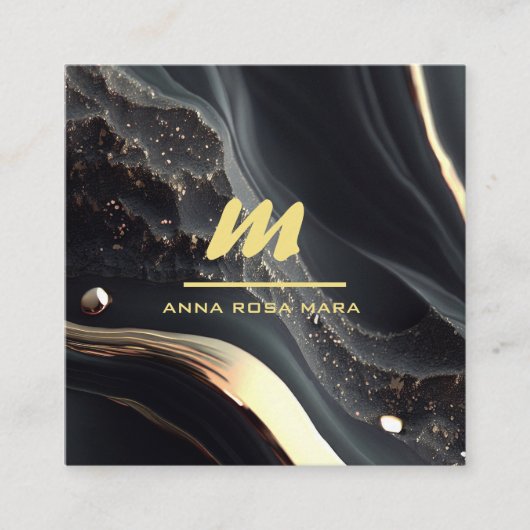 *~* QRブラック金ゴールドグリッタードラマティックモノグラムAP66 スクエア名刺