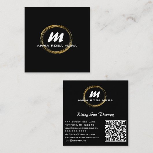 *~* QRブラック金ゴールドホワイトドラマチックエレガントAP65 スクエア名刺 (正面/裏面)