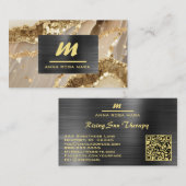 *~* QRブラックAP66アイボリー金ゴールドグリッターイニシャル 名刺 (正面/裏面)