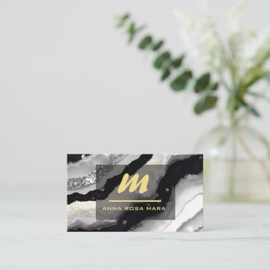 *~* QRブラックAP66ホワイト金ゴールドグリッターモノグラム 名刺 (スタンド正面)