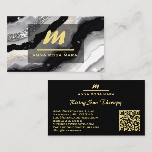 *~* QRブラックAP66ホワイト金ゴールドグリッターモノグラム 名刺 (正面/裏面)