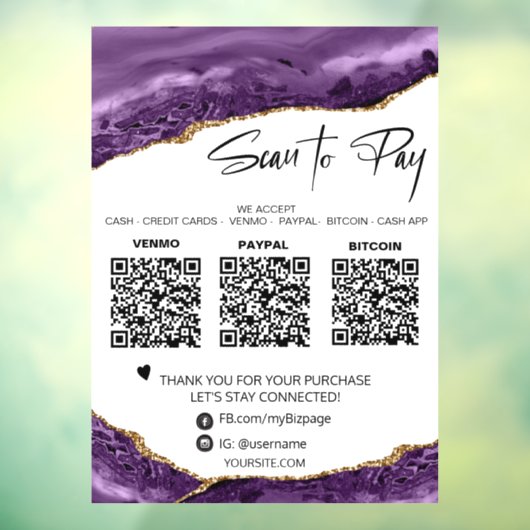 *~* QRペイ3支払アメジストエージェント金ゴールドグリッター ウィンドウサイン (シート3)