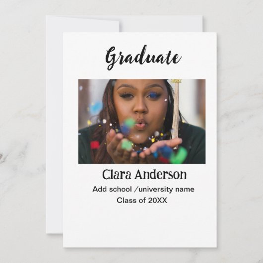 QRホワイトブラックフォトクラシック卒業発表 案内状 (正面)