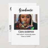 QRホワイトブラックフォトクラシック卒業発表 案内状 (正面/裏面)