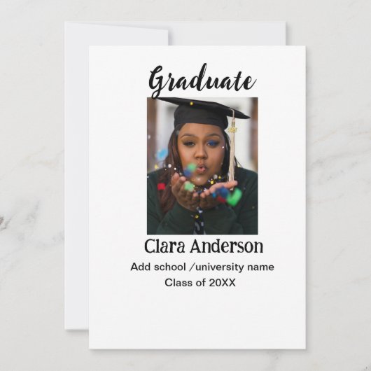 QRホワイトブラックフォトクラシック卒業発表 案内状 (正面)