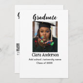 QRホワイトブラックフォトクラシック卒業発表 案内状 (正面/裏面)