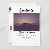 QRホワイトブラックフォトクラシック卒業発表 案内状 (正面/裏面)