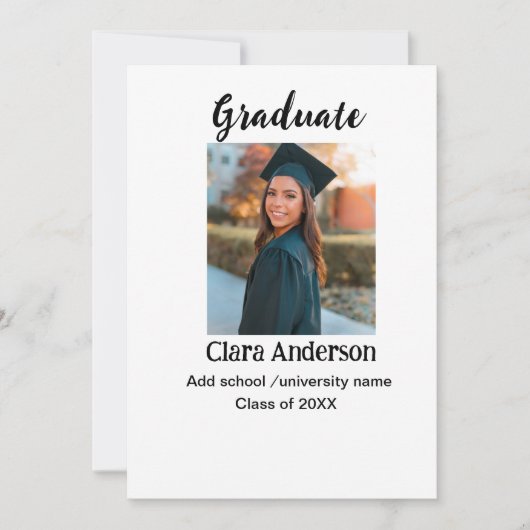 QRホワイトブラックフォトクラシック卒業発表 案内状 (正面)