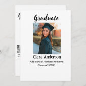 QRホワイトブラックフォトクラシック卒業発表 案内状 (正面/裏面)